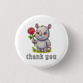 Schattige Neushoorn "Dank Je" PNG Sticker - Safari Ronde Button 3,2 Cm