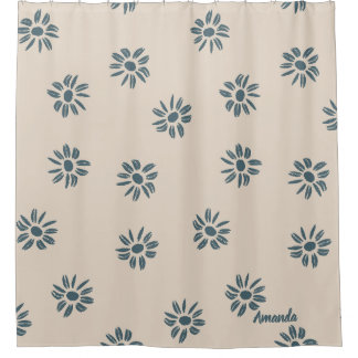 Schattige neutraal blauw beige monogram naam douchegordijn