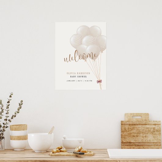 Schattige neutraal boho ballon Baby shower welkoms Poster (Keuken)