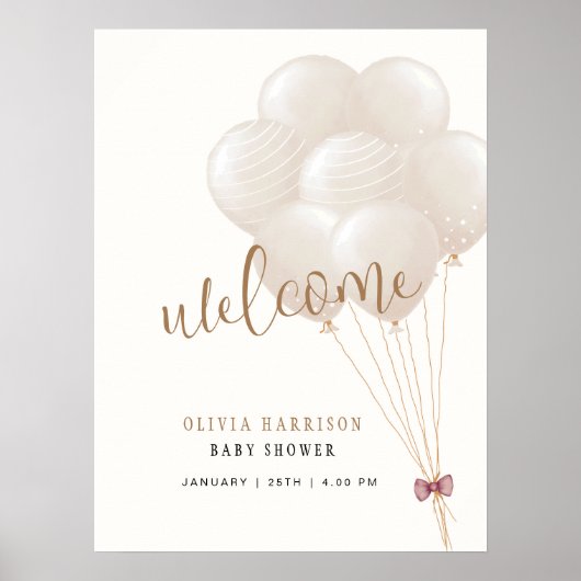 Schattige neutraal boho ballon Baby shower welkoms Poster (Voorkant)
