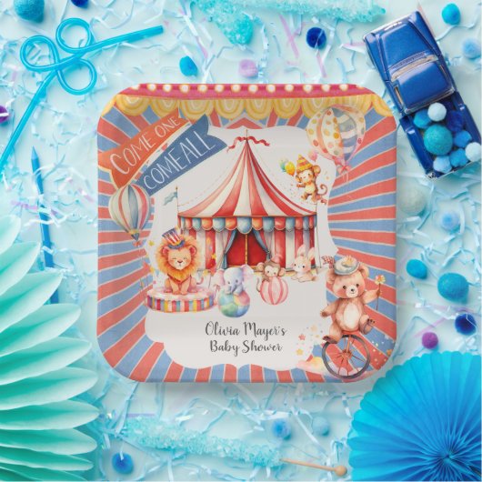 Schattige neutraal carnaval circus Baby shower Papieren Bordje (Feest)