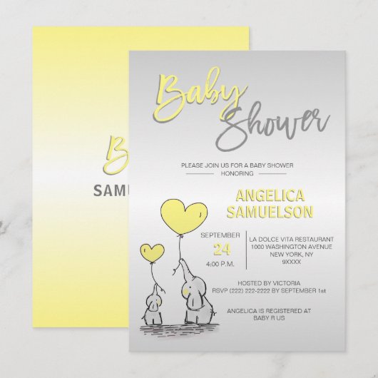 Schattige neutraal geel olifant Baby shower Kaart (Voorkant / Achterkant)