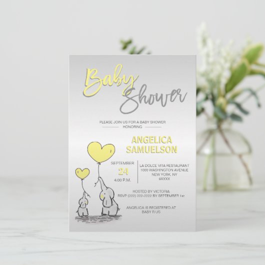 Schattige neutraal geel olifant Baby shower Kaart (Staand voorkant)