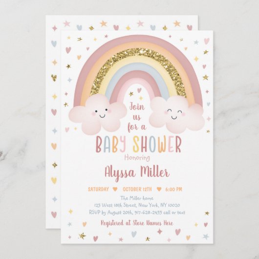 Schattige Neutral Boho Rainbow Clouds Baby shower Kaart (Voorkant / Achterkant)