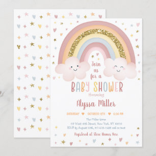 Schattige Neutral Boho Rainbow Clouds Baby shower Kaart