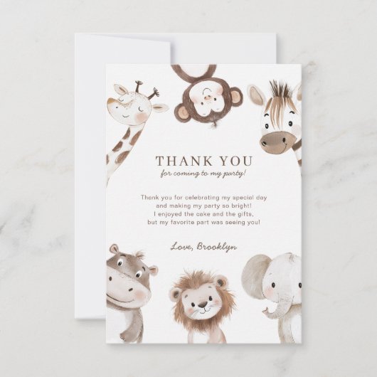 Schattige Neutral Safari Oerwoud 1e verjaardag Bedankkaart (Voorkant)