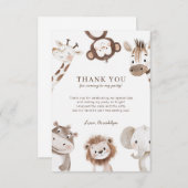 Schattige Neutral Safari Oerwoud 1e verjaardag Bedankkaart (Voorkant / Achterkant)
