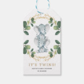 Schattige Neutral Twins Elephant Greenery Baby sho Cadeaulabel (Voorkant)