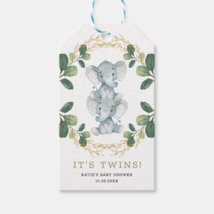Schattige Neutral Twins Elephant Greenery Baby sho Cadeaulabel
