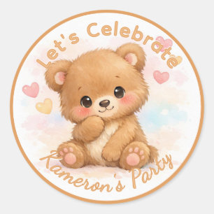 Schattige Neutrale Babybeer Verjaardag Ronde Sticker
