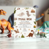 Schattige Neutrale Drie Rex Dinosaurus Verjaardag Kaart