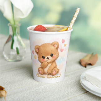 Schattige Neutrale Pastelkleurige Babyberen Verjaa Papieren Bekers