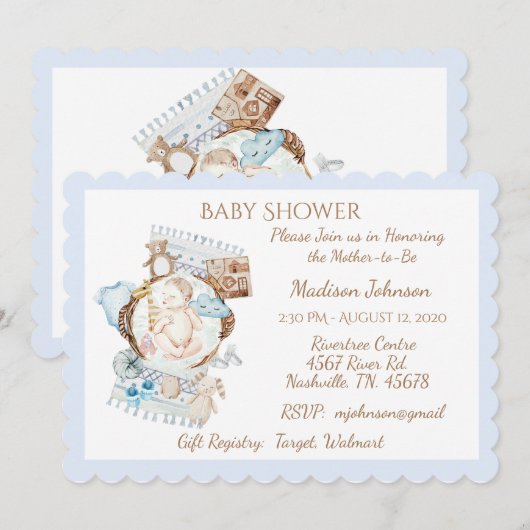 Schattige Newborn Blue Baby Boy Shower Kaart (Voorkant / Achterkant)