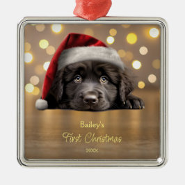 Schattige Newfoundland Dog Santa Hat gepersonalise Metalen Ornament