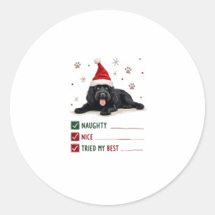 Schattige Newfoundland-hond Kerst Naughty Nice Gep Ronde Sticker