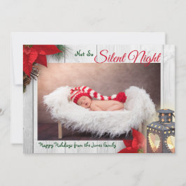 Schattige Niet zo Silent Night Baby Kerstmis Foto Feestdagenkaart