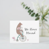 Schattige nieuw adres Bicycling Beer & Bunny Aankondigingskaart (Staand voorkant)