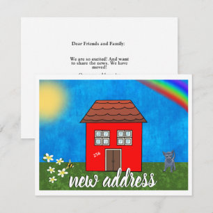 Schattige nieuw adres Red House Rainbow Flowers Aankondiging