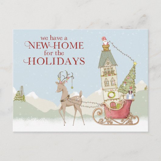 Schattige nieuw huis voor de Feestdagen kerst Aankondigingskaart (Voorkant)
