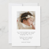 Schattige nieuwe babyfoto geboorte aankondiging (Achterkant)