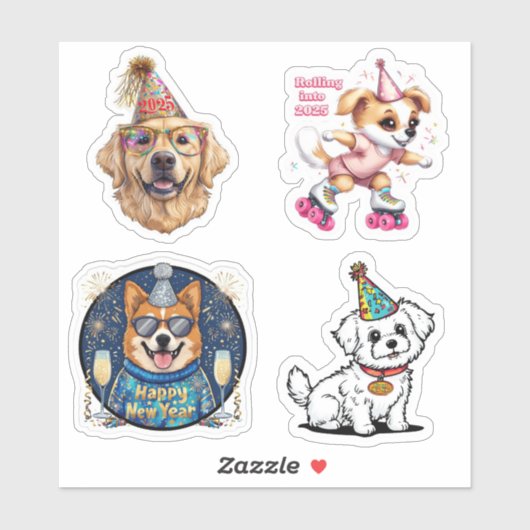 Schattige Nieuwjaar Hond Stickers, Nieuwjaar Stick Sticker (Vel)
