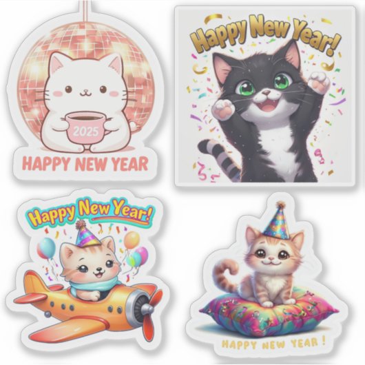 Schattige Nieuwjaar Kat Stickers, Kat Stickers (Voorkant)