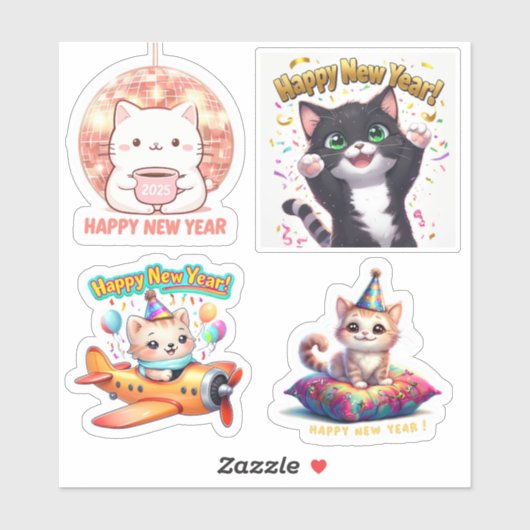 Schattige Nieuwjaar Kat Stickers, Kat Stickers (Vel)