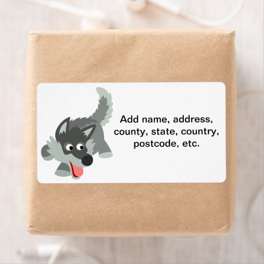 Schattige Nieuwsgierig Cartoon Wolf Verzendlabel (Insitu)