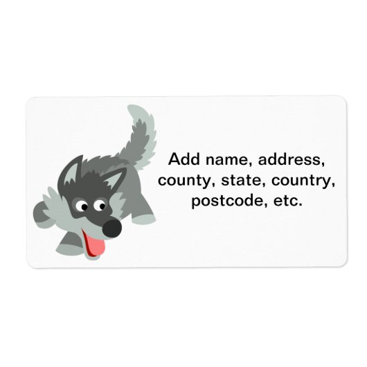 Schattige Nieuwsgierig Cartoon Wolf Verzendlabel (Voorkant)