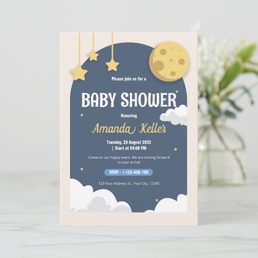 Schattige Night Sky Baby shower Uitnodiging (Staand voorkant)