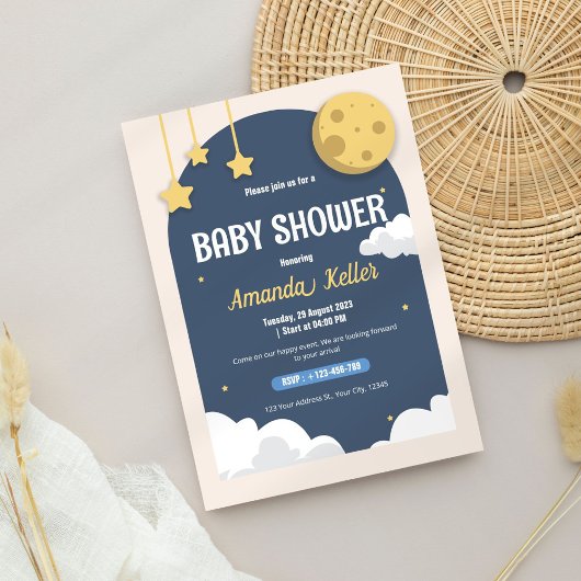 Schattige Night Sky Baby shower Uitnodiging