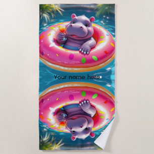 Schattige nijlpaard drijvend in donut zwembad drij strandlaken
