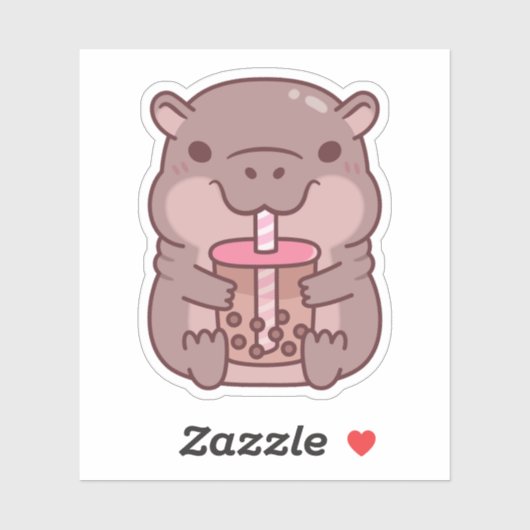 Schattige Nijlpaard Drinkt Bubble Tea Sticker (Vel)