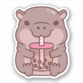 Schattige Nijlpaard Drinkt Bubble Tea Sticker (Voorkant)