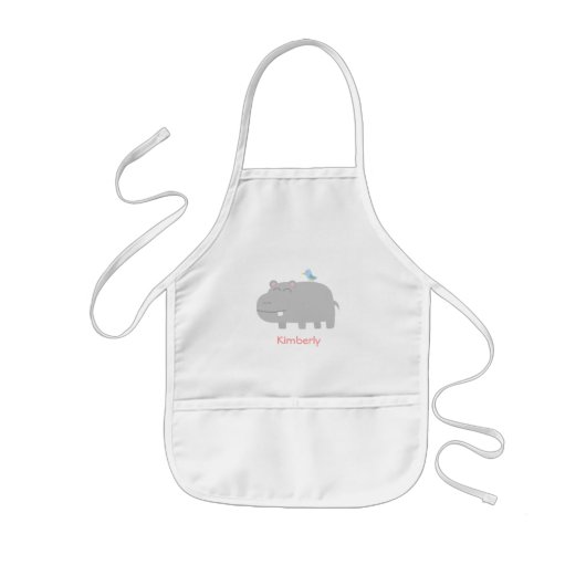 Schattige nijlpaard en blauwe vogel kids personali kinder schort (Voorkant)