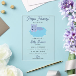 Schattige Nijlpaard Hip Hip Hoera Babyshower Acryl Uitnodigingen