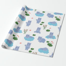 Schattige Nijlpaard Hippo Patroon Cadeaupapier