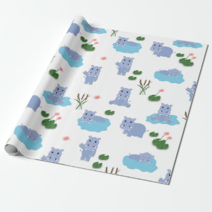 Schattige Nijlpaard Hippo Patroon Cadeaupapier
