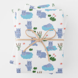 Schattige Nijlpaard Hippo Patroon Inpakpapier Vel