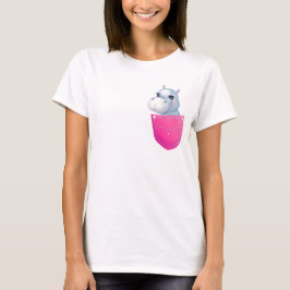 Schattige Nijlpaard in een Gedrukte Roze Zak T-shirt