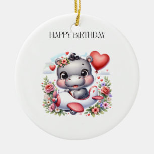 Schattige nijlpaard in hartenvliegtuig keramisch ornament