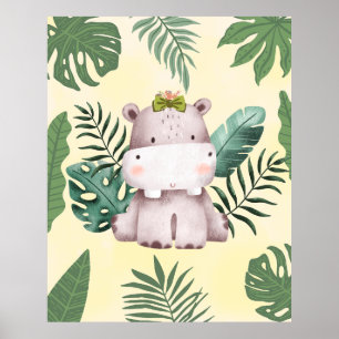 Schattige Nijlpaard Jungle Safari Kinderkamer Deco Poster