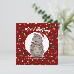 Schattige Nijlpaard kerstboom dierentuin dier Kers Feestdagenkaart