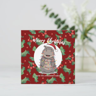 Schattige Nijlpaard kerstboom dierentuin dier Kers Feestdagenkaart