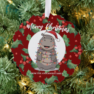 Schattige nijlpaard kerstboom dierentuin dier Kers Ornament Kaart