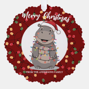 Schattige nijlpaard kerstboom dierentuin dier Kers Ornament Kaart