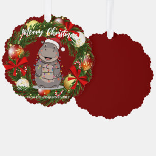 Schattige Nijlpaard kerstboom dierentuin dier Kers Ornament Kaart