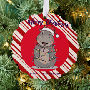 Schattige nijlpaard Kerstboom dierentuin safari Ke Ornament Kaart