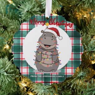 Schattige nijlpaard Kerstboom dierentuin safari Ke Ornament Kaart