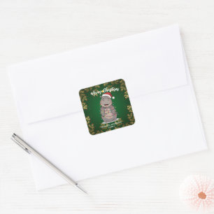 Schattige nijlpaard Kerstboom dierentuin safari Ke Vierkante Sticker